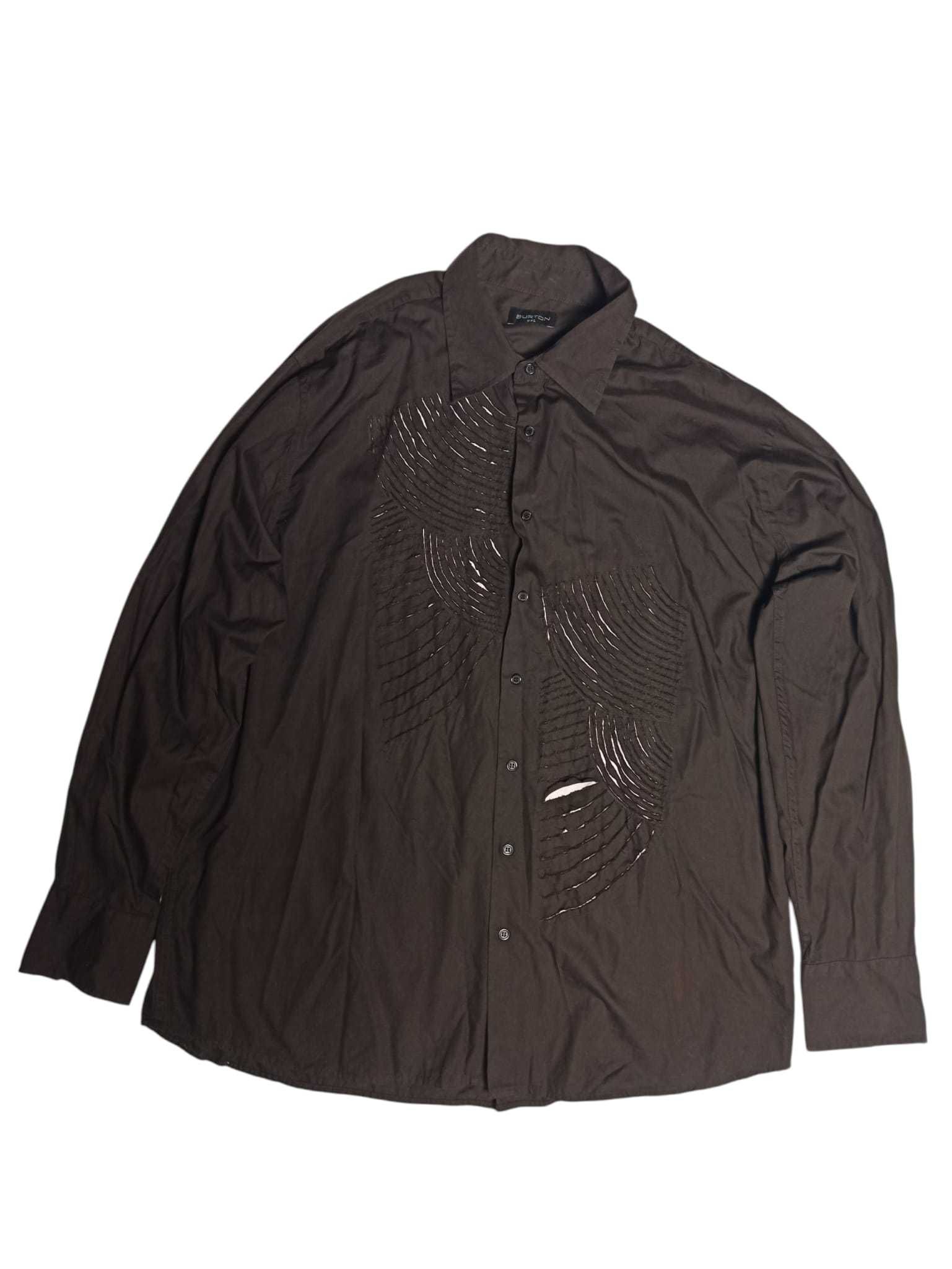Avant Garde Ripped Patterned Distressed Button Up Shirt