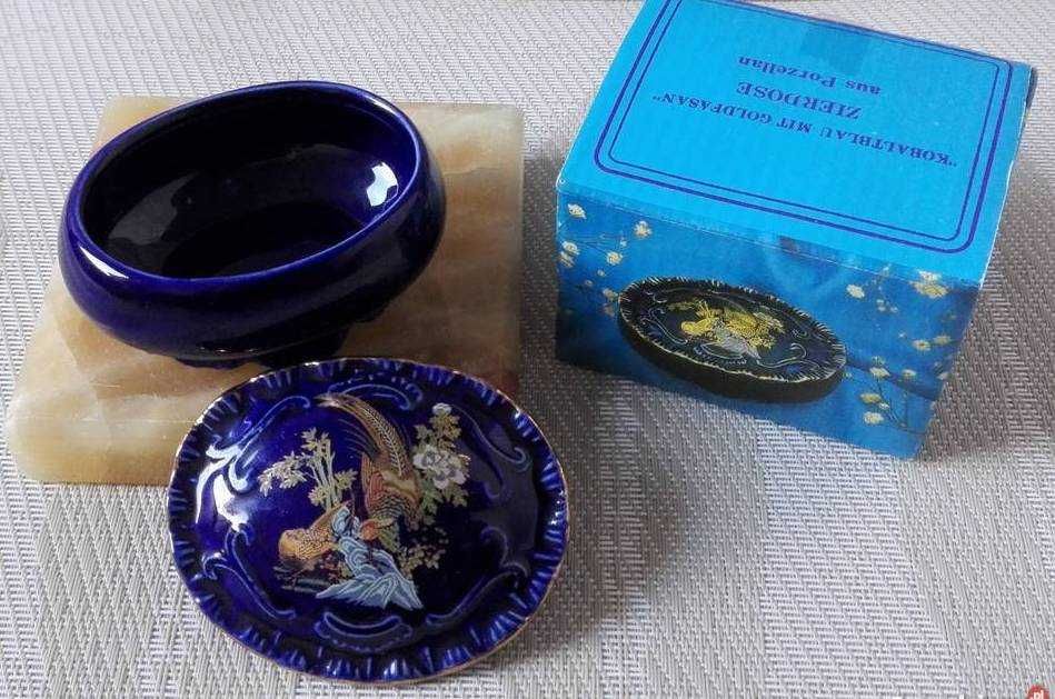 PORCELANA puzderko szkatułka pudełko na biżuterię KOBALT styl Limoges