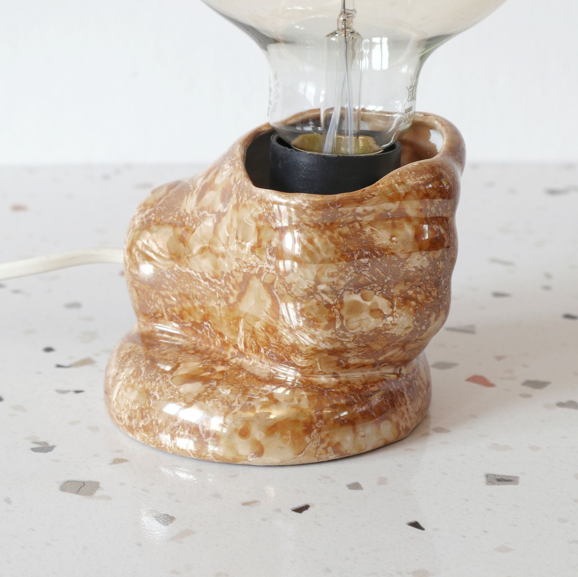 Lampa ceramiczna oprawa stołowa SR Łaszkiewicz Kościan vintage retro