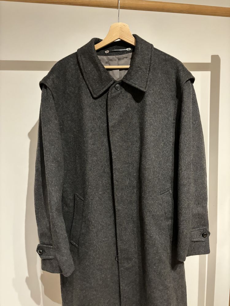 Wełniany płaszcz ciemnoszary real vintage unikat ciepły długi
