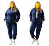 Dres welurowy damski komplet dresowy PLUS SIZE spodnie bluza granatowy