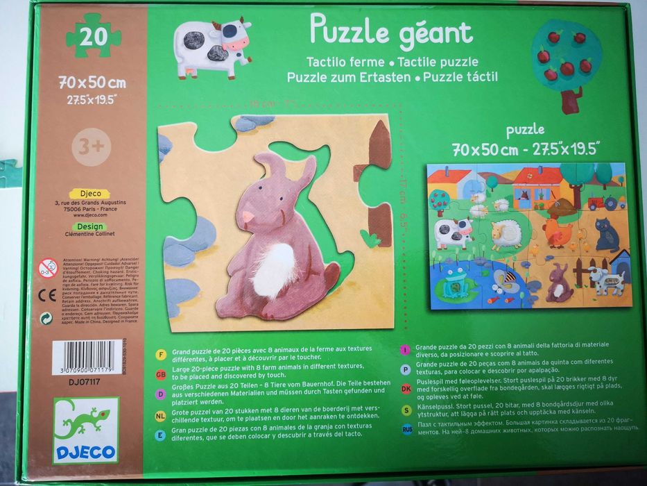 Puzzle táctil gigante Animais da Quinta - +3 anos