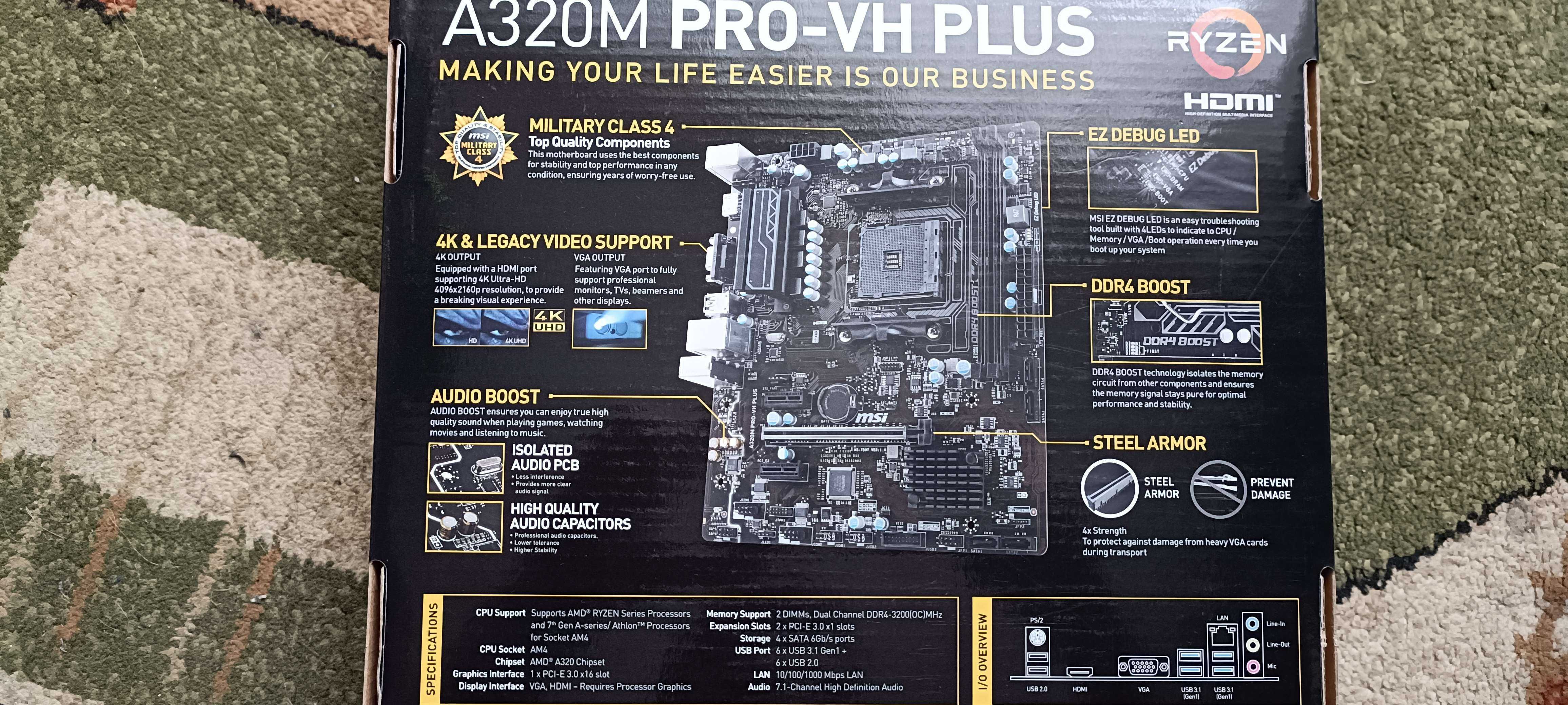 Płyta Główna MSI A320M Pro-VH Plus + AMD Ryzen 2200G 3.5 GHz