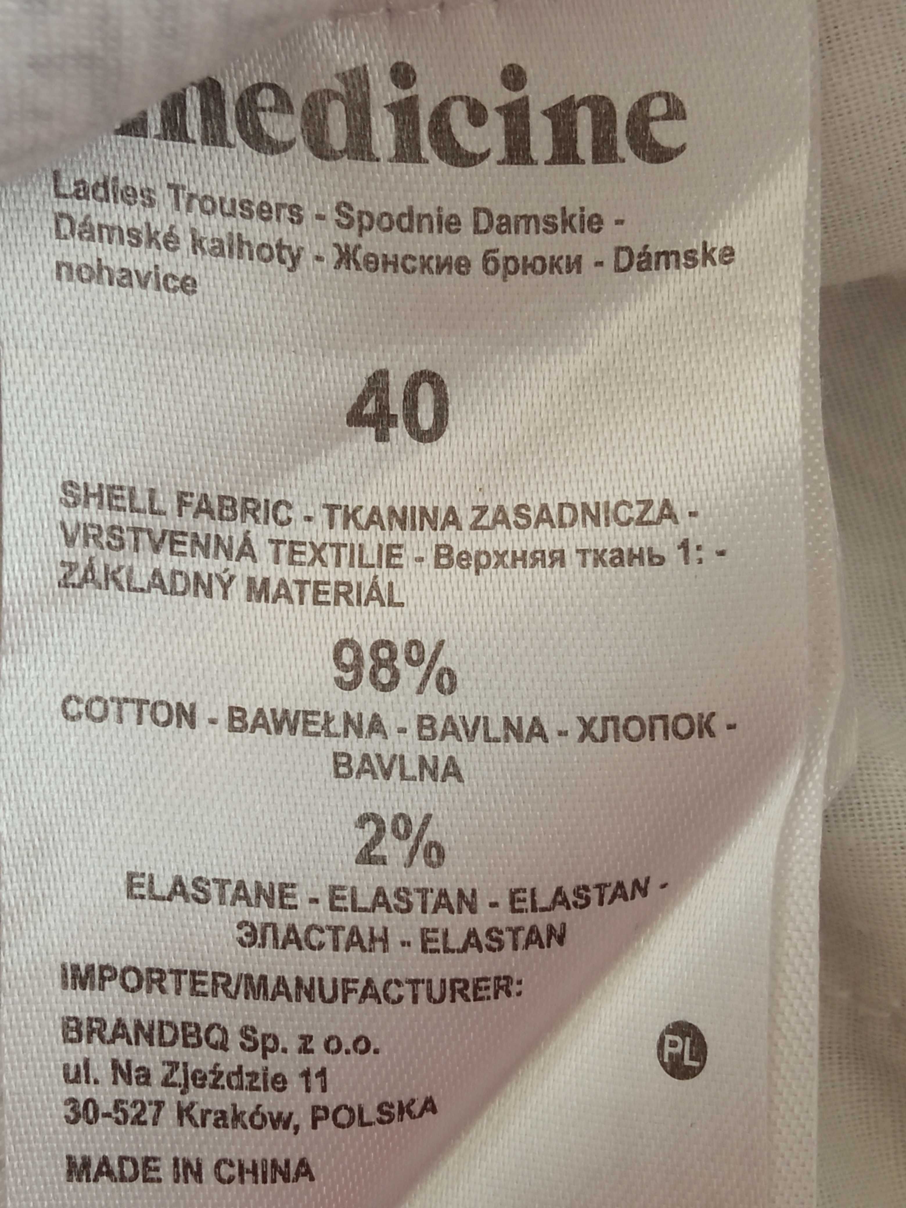 Spodnie damskie eleganckie Medicine 40 L granatowe bawełniane