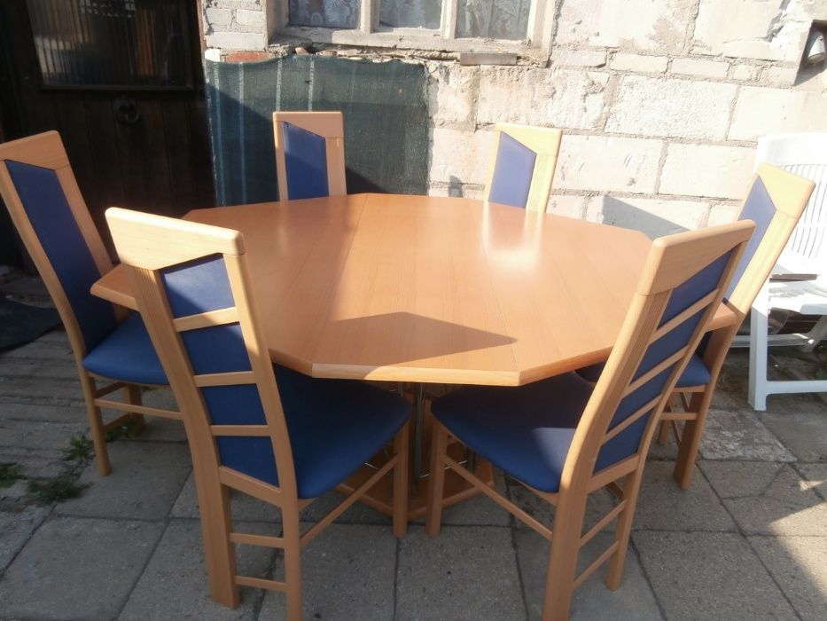 stół sześciokątny + 6 krzeseł
