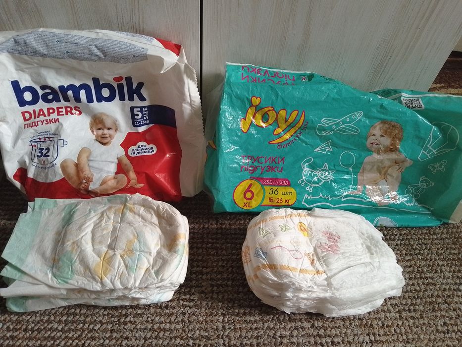 Продам залишок підгузників Bambik 5,Joy 6 за 60 грн 13 шт