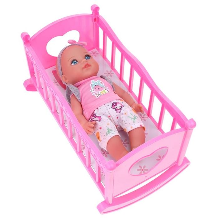 Łóżeczko Kołyska dla Lalek + Interaktywna Lalka Bobas Mówi Mama Tata