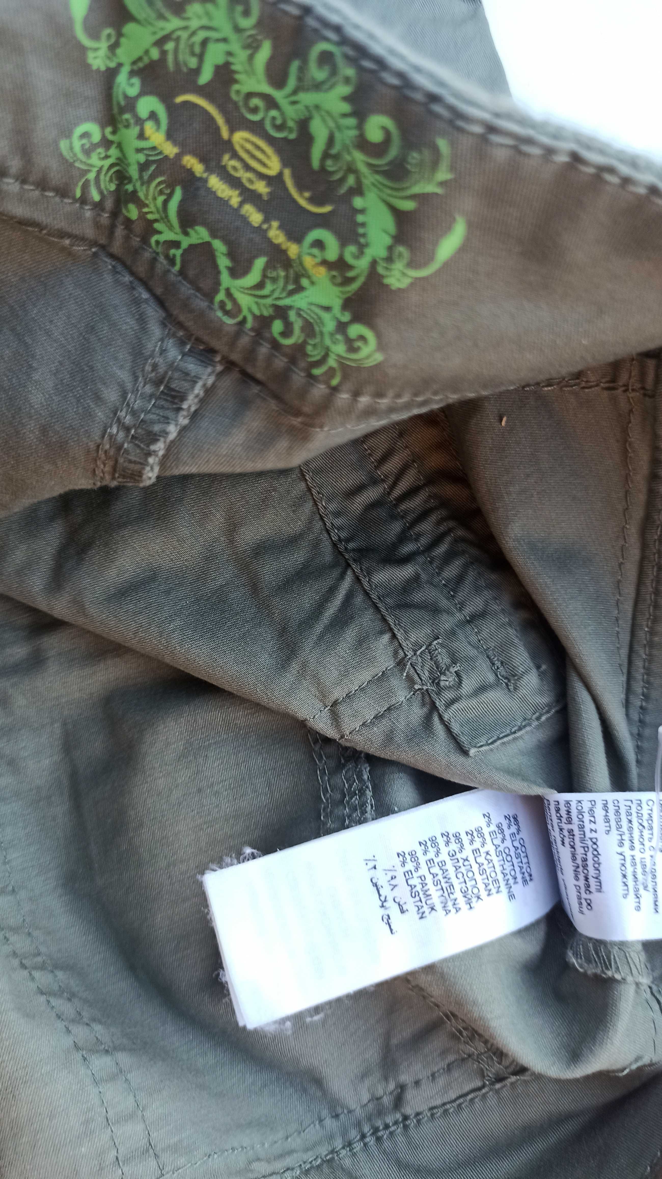 Bawełniane spodnie rybaczki khaki bojówki rozmiar 40