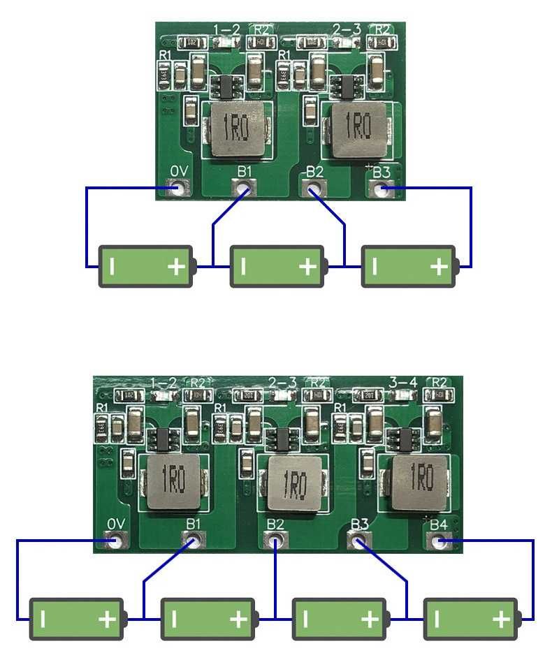 Плата активного балансу літієвої батареї Li-Ion, LifePO4 2s, 3s, 4s