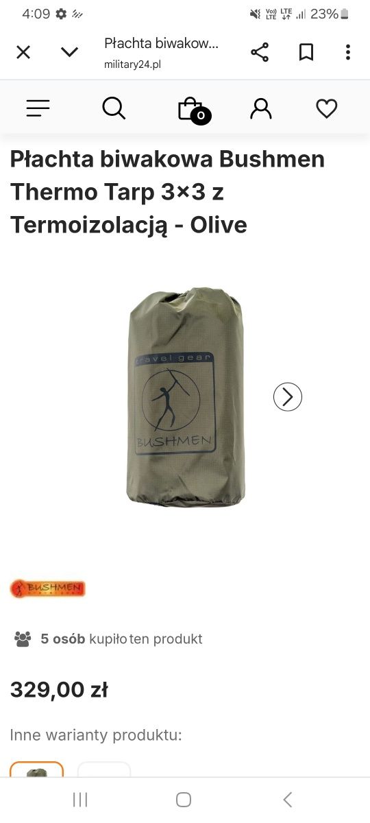 Płachta biwakowa Bushmen Thermo Tarp 3x3 z Termoizolacją - Olive