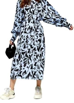 Красивое голубое миди платье с мега обьемным рукавом Topshop р. S
