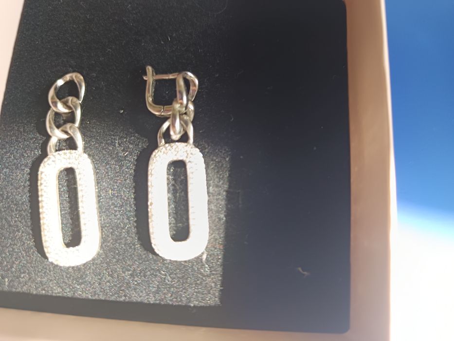 Brincos pendentes compridos ouro 9 k e prata de lei 925 novos com zirc