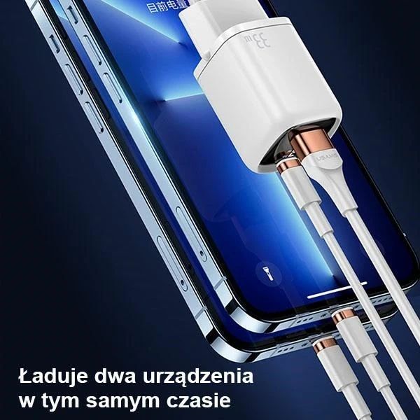 USAMS Ładowarka sieciowa 1xUSB-C+1xUSB T46 33W PD3.0 +QC3.0 Fast