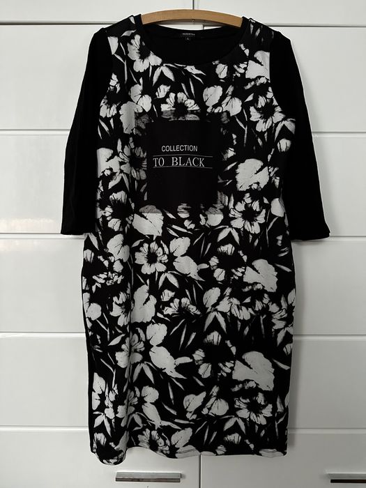 Czarna tunika w kwiaty i liście rozmiar L