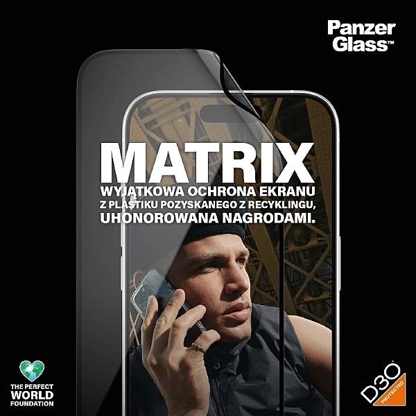 Szkło hybrydowe PanzerGlass Matrix Ultra-Wide-Fit na iPhone 15 Pro z p