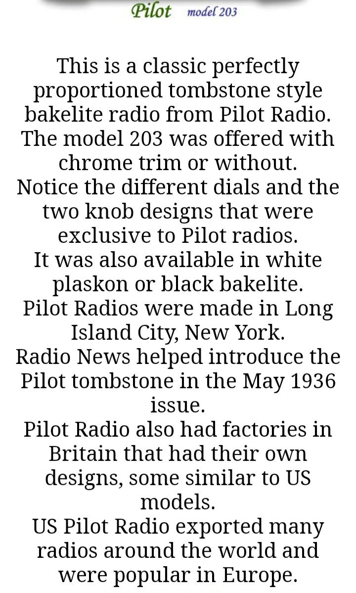 Radio Pilot modelo 203 de 1936