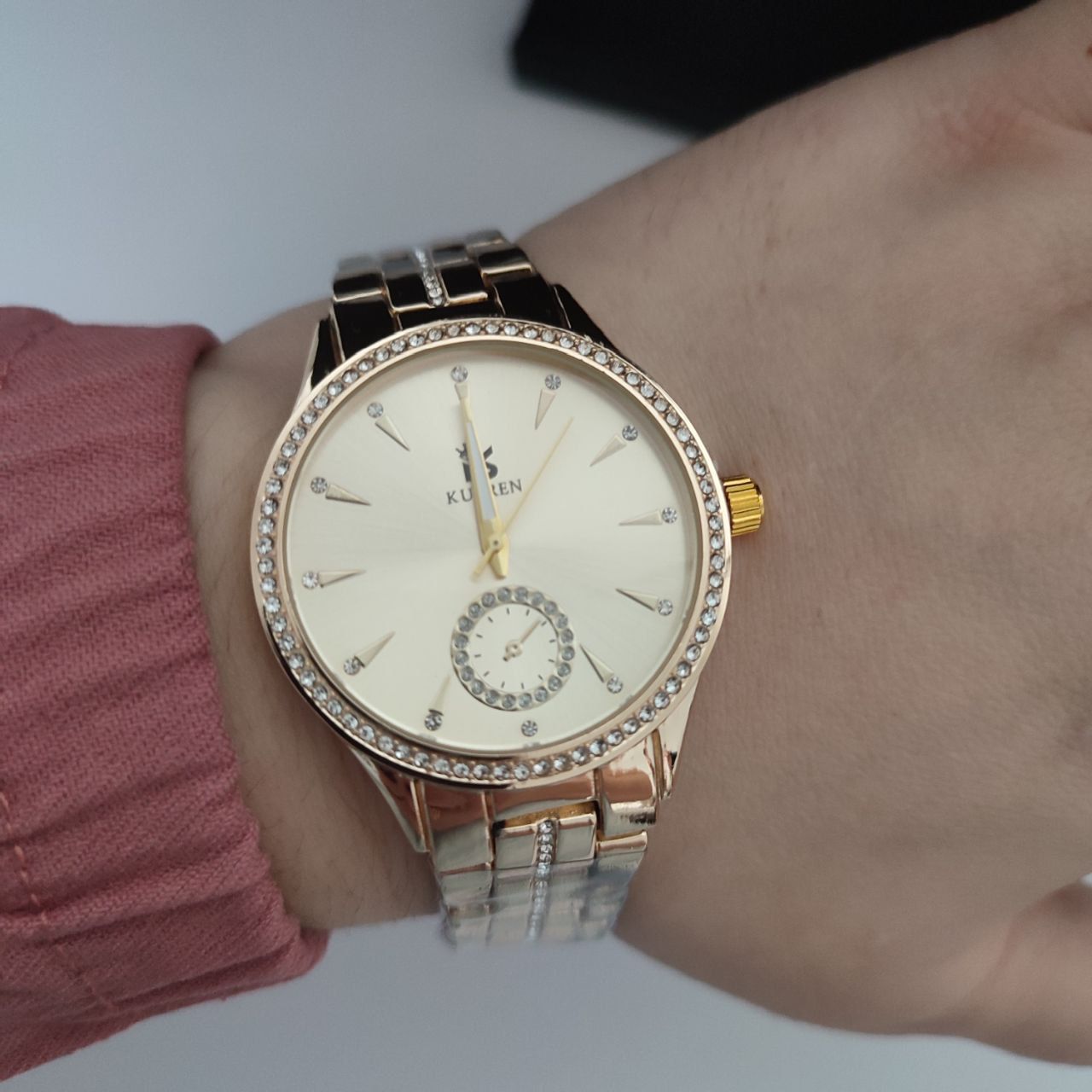 Zegarek damski bransoleta złoty cyrkonie stylowy złota tarcza