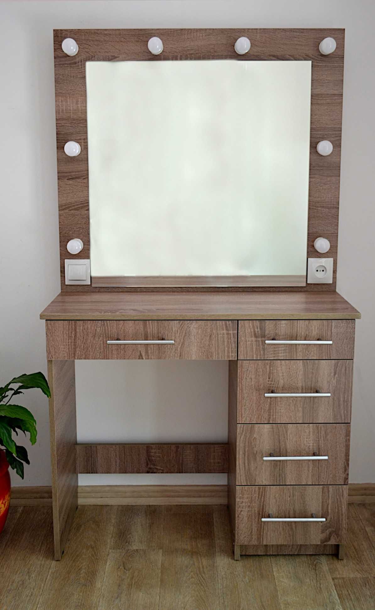 Косметический макияжный туалетный столик трюмо и зеркало Дуб сонома