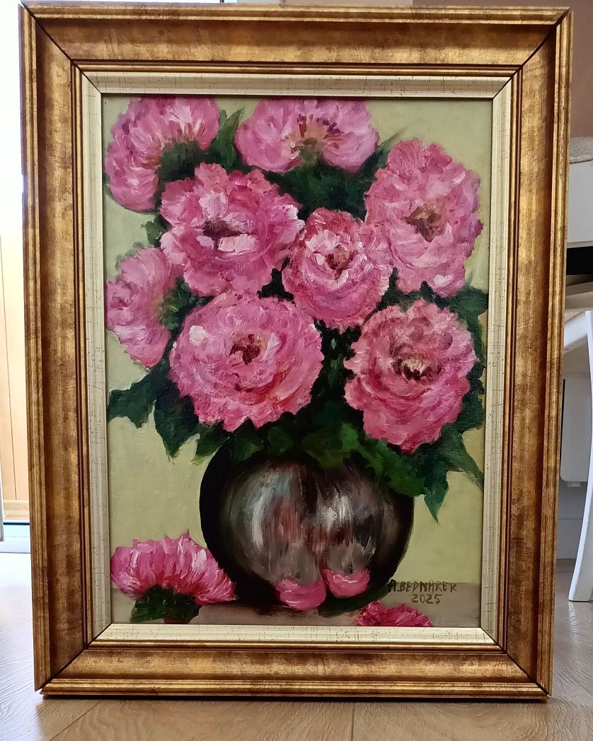 Obraz olejny.  Peonie. 30x40