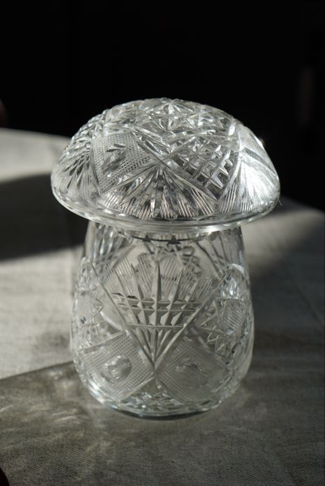 Kryształowy grzyb szkło kryształowe prl grzybek bomboniera szkatuła