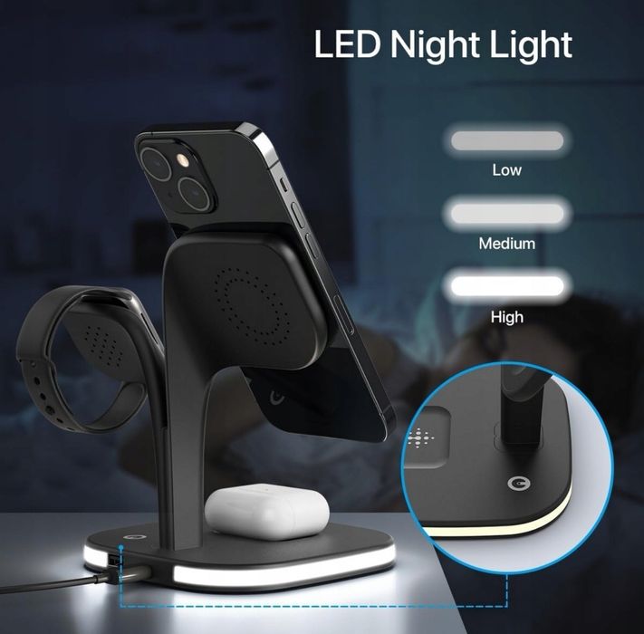 Bezprzewodowa Stacja Ładująca Iphone 15/14/13 Apple Watch Airpods Mags