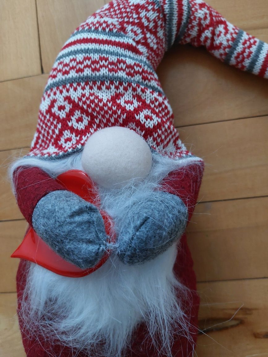 Krasnal świąteczny skrzat gnom maskotka 50cm filc mikołaj serce