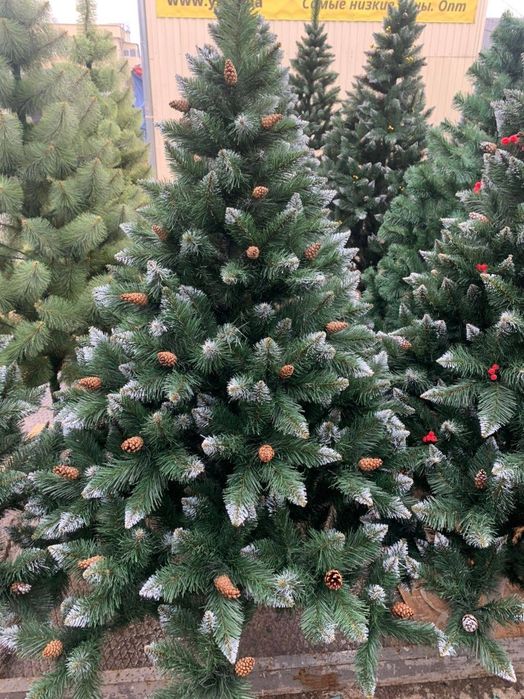 Розпродаж Ялинка штучна зелена засніжена ПВХ лита ёлка искусственная