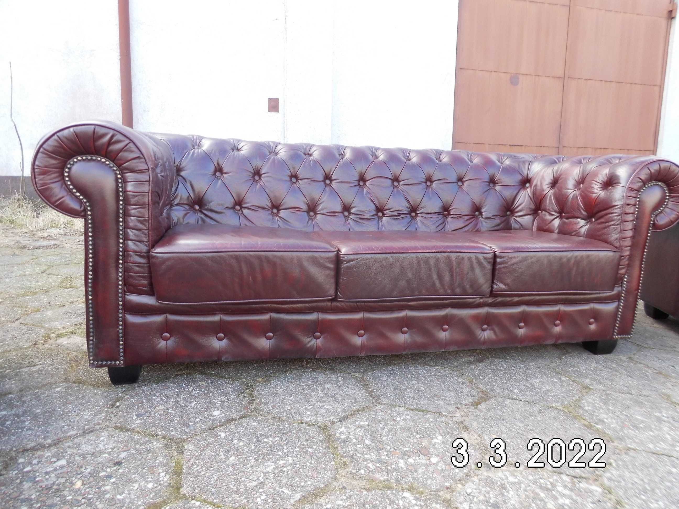 Chesterfield 3 2 i fotel z podnóżkiem w extra stanie Anglia !!