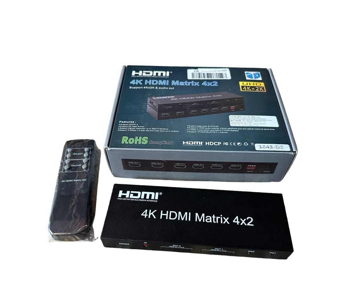 Przełącznik matrycowy HDMI Matrix Switch Splitter 4x2 1.4b Pilot k1025