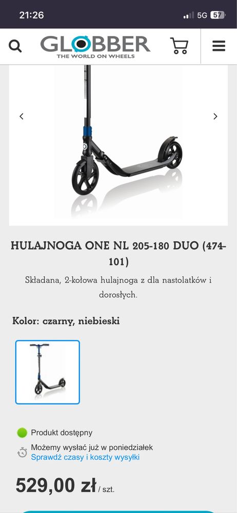 Hulajnoga Globber  ONE NL 205-180 DUO