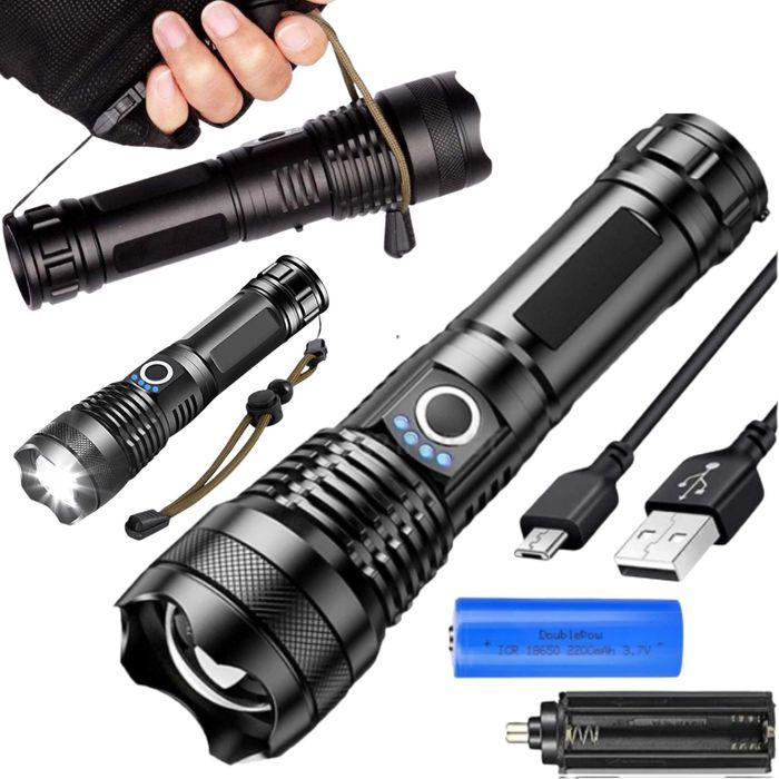 Mocna Latarka Taktyczna LED 5000 lm Akumulatorowa Wojskowa Zoom USB