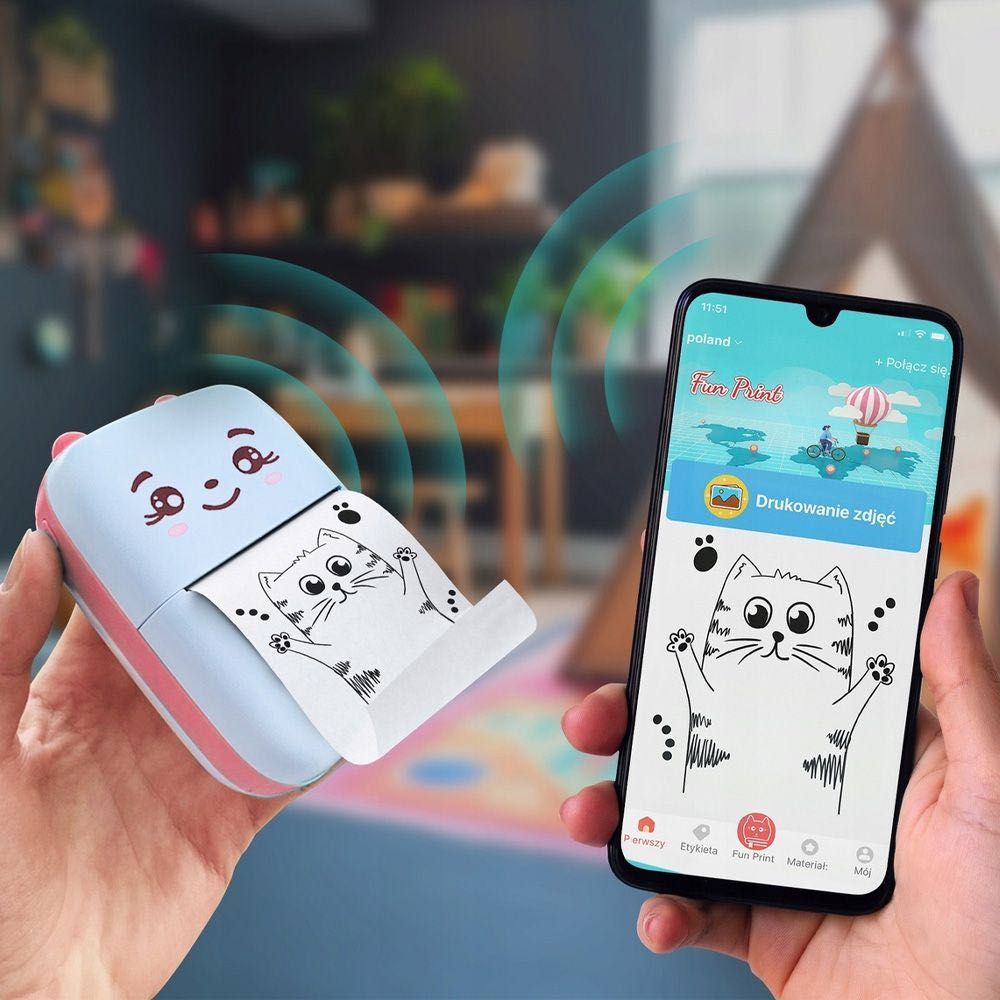 Портативний міні принтер з Bluetooth + 1 рулон паперу, AD-2213