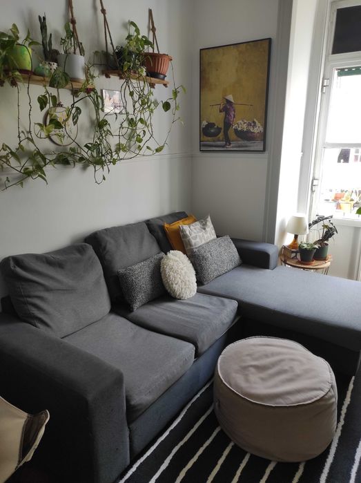 Sofá chaise lounge cinza