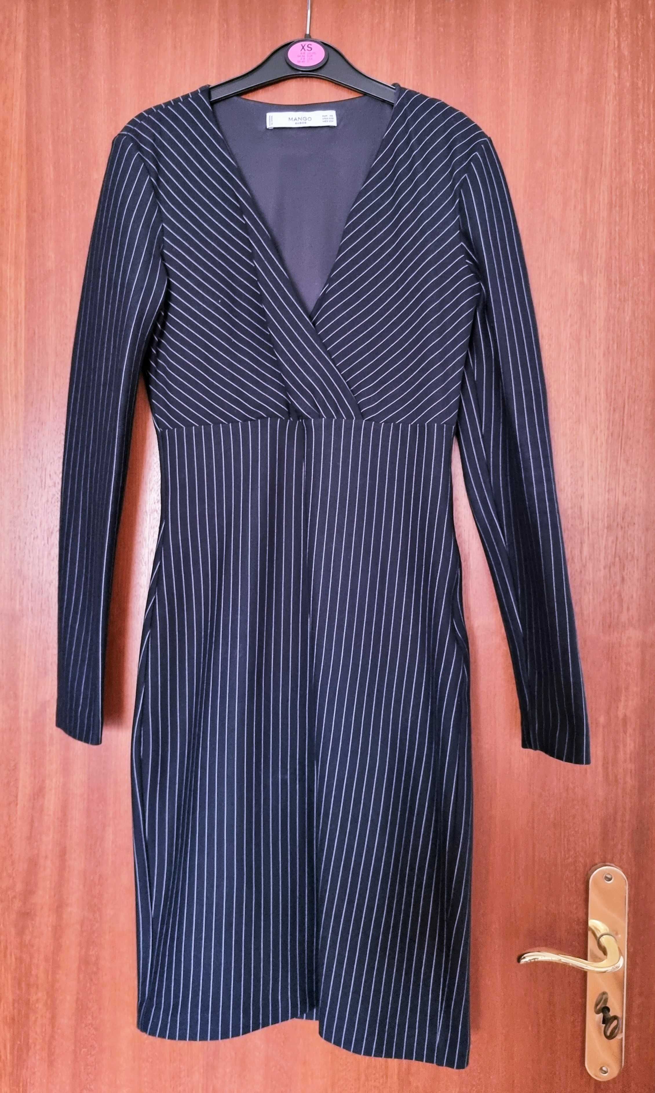 Vestido executivo azul escuro com riscas Mango, tamanho XS