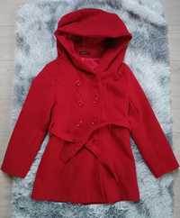 Czerwony płaszcz na jesień zimę z kapturem włoski L