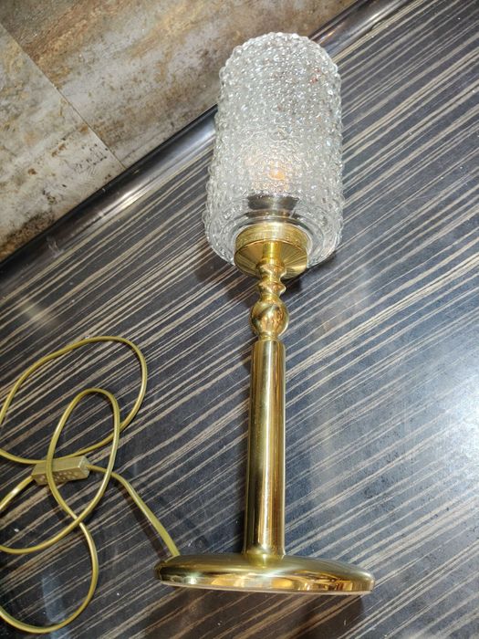 Lampa stołowa, 42 cm, klosz asteroid, mosiądz, vintage