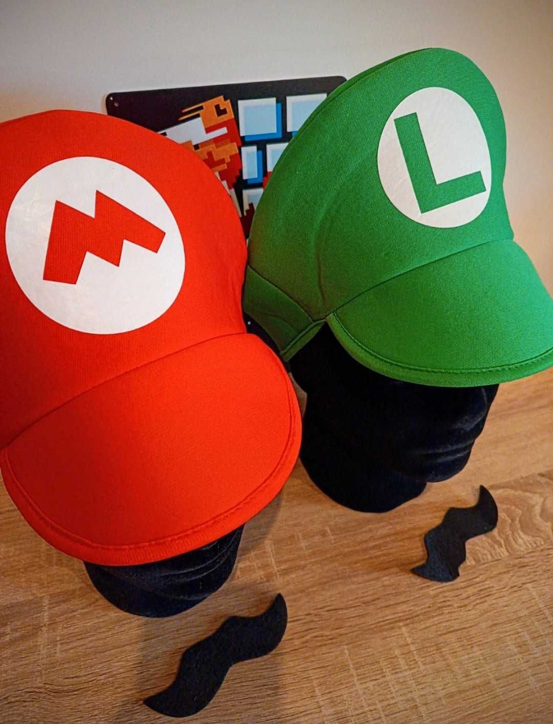 „NOWE” Czapki Super Mario Bros + Wąsy „Unisex”