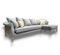 stylowa sofa z podnóżkiem, ozdobny podłokietnik, OKAZJA 50% ZNIŻKI