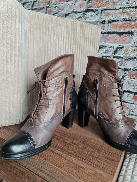 Botki skórzane Maripe r.40 czarno-brązowe obcas
