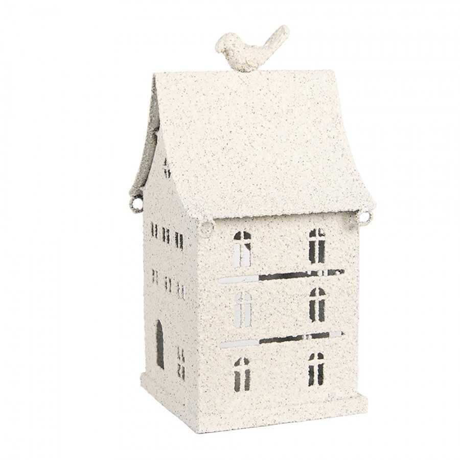 Lampion domek metalowy beżowy h28cm. 6Y5934