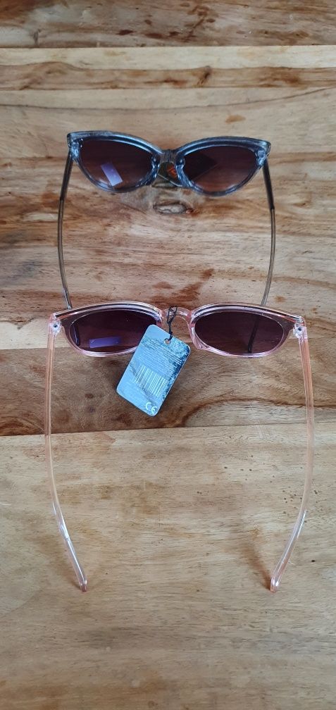 2 x okulary przeciwsłoneczne kocie oko pudrowo fioletowe grafit UV