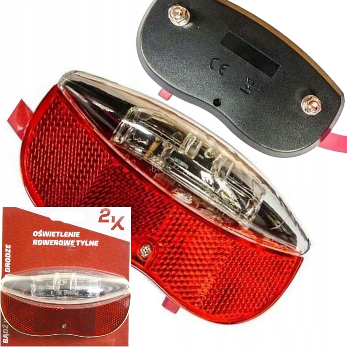 Lampka rowerowa 2 LED na bagażnik bateria tył odblask lampa 2 śruby