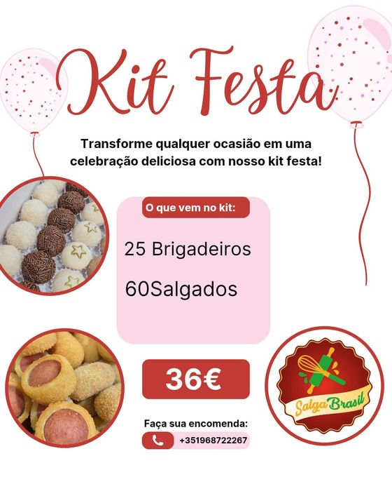 Kit Festa Salgadinhos doces e Bolo