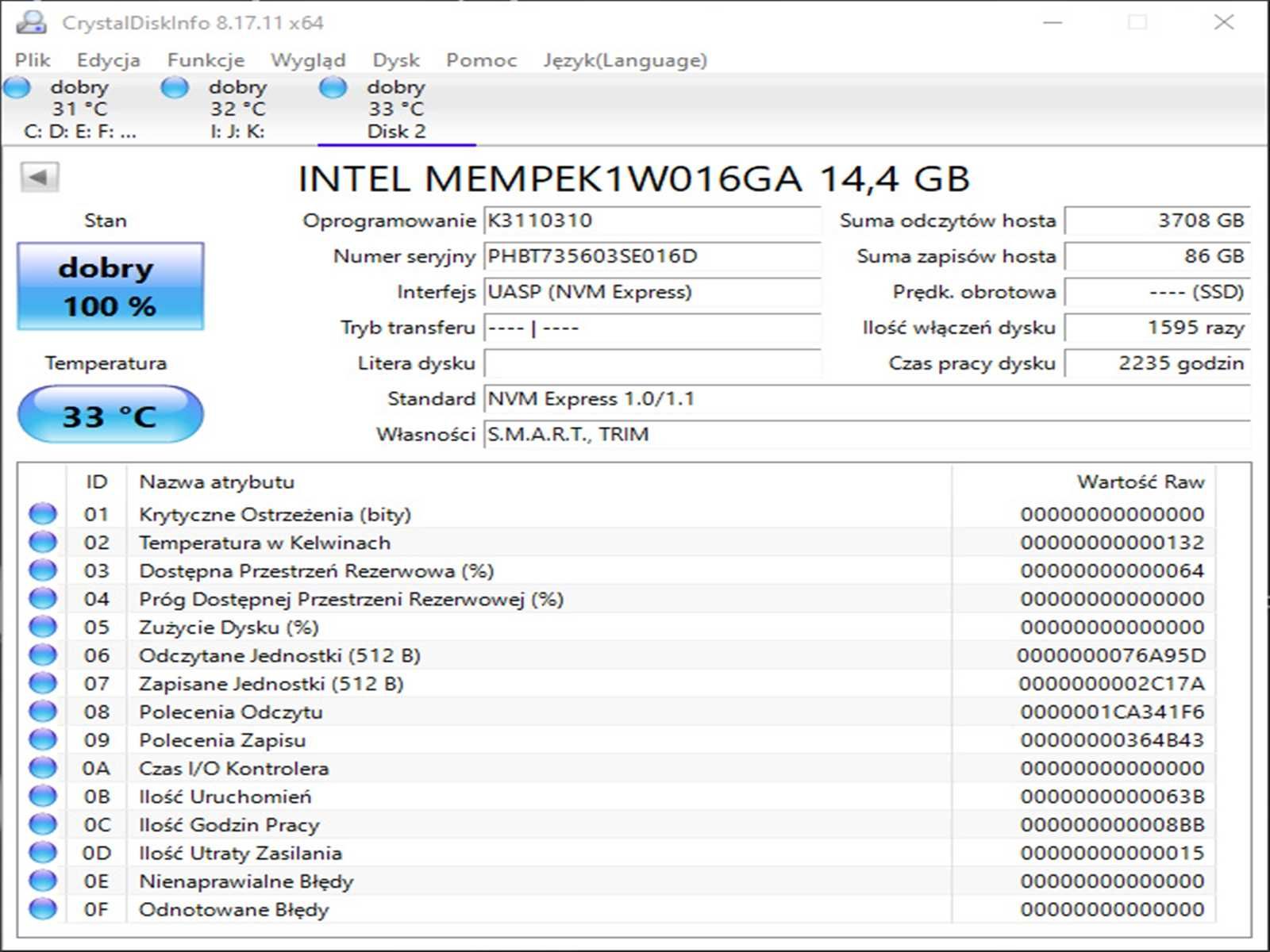 SSD M2 PCie 16GB InTeL OPtane