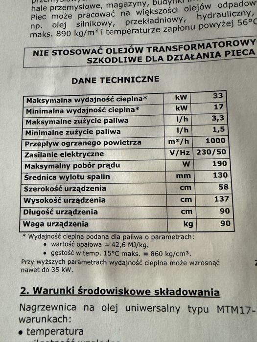 MTM Nagrzewnica Piec na olej uniwersalny 17-33 KW
