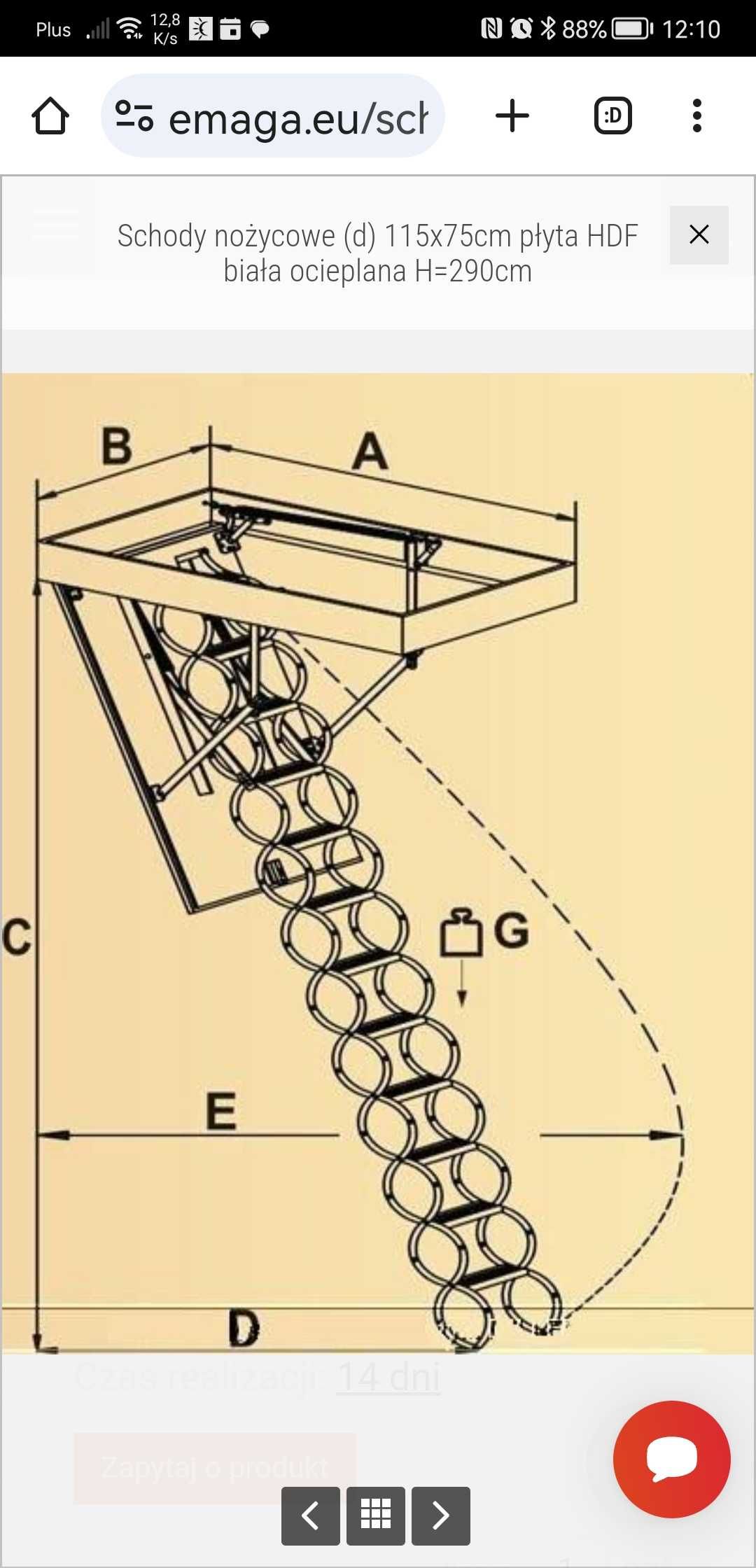 Schody strychowe nożycowe 115/75