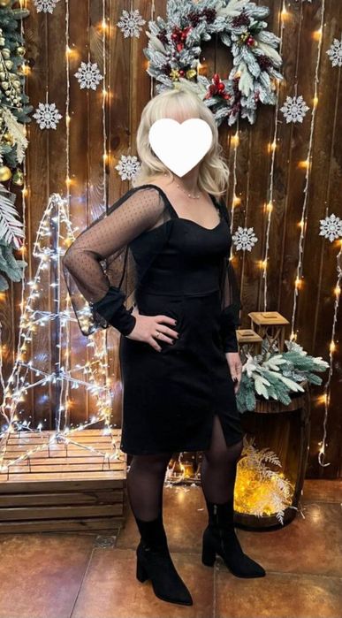 Нова святкова замшева сукня прозорі рукава. Розмір М 38.