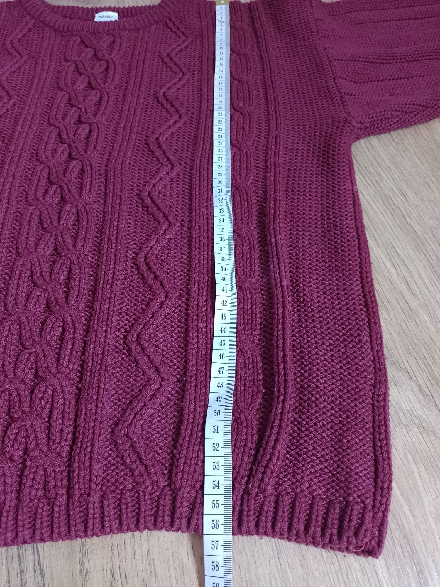 Bordowy sweter XS S gruby splot