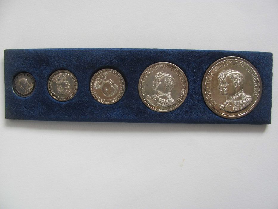 5 medalhas de prata comemorativas, Reis de Portugal, com garantia.