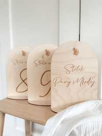Drewniane numery stołów stolików wesele ślub przyjęcie